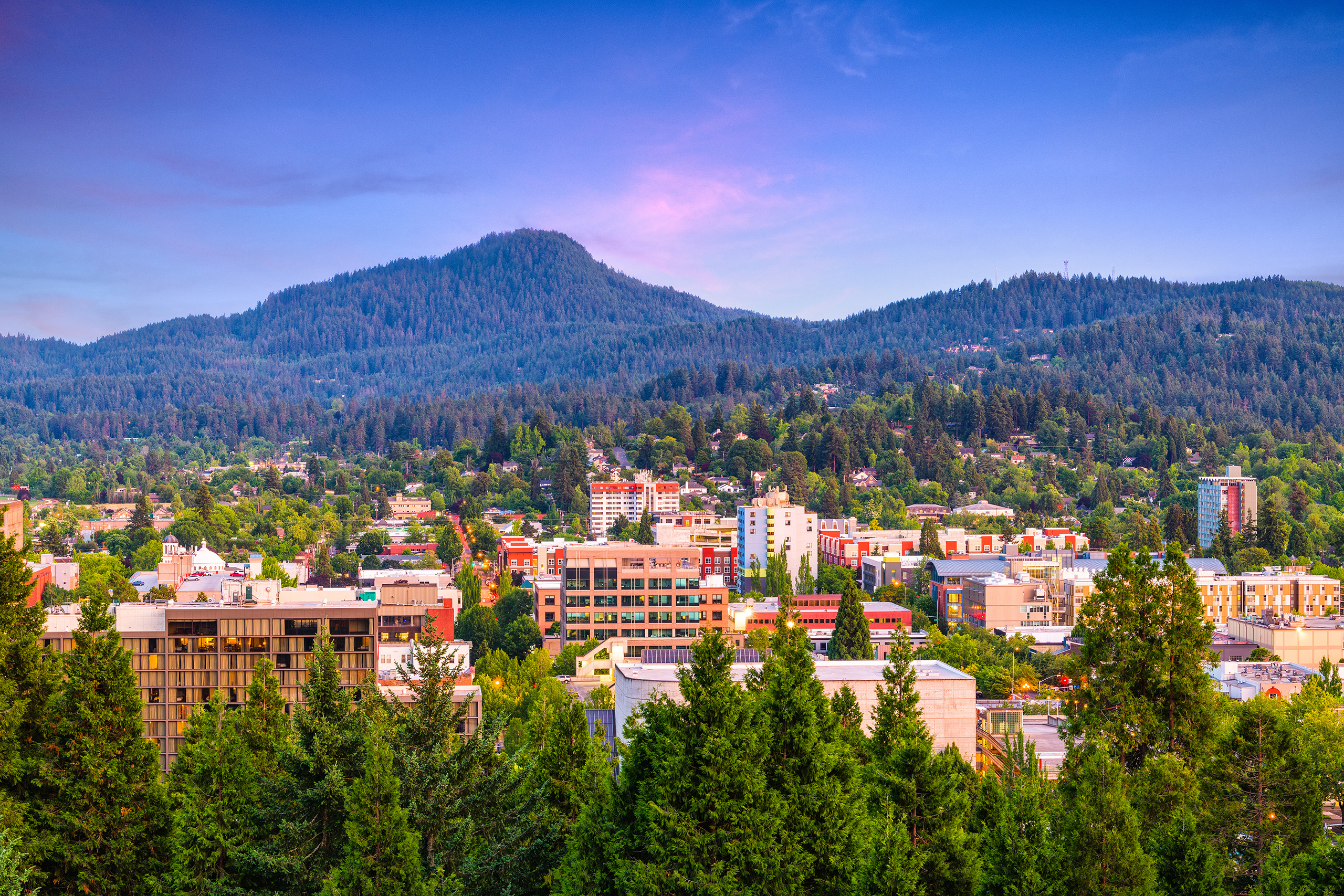 Eugene, Oregon, USA Skyline Eugene, Oregon, USA downtown cityscape at dusk.